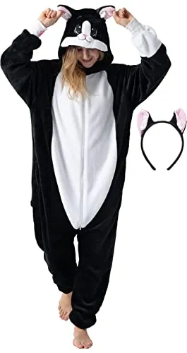 corimori Flauschiges Katzen-Kostüm für Erwachsene | Superweicher Onesie mit Haarreif - KUSCHELIG: Der hochwertige Einteiler ist ideal für Winterabende und lässt sich dank Reißverschluss einfach an- und ausziehen. Mit großen Taschen für praktische Aufbewahrung. Perfekt für Karneval und gemütliche Nächte!