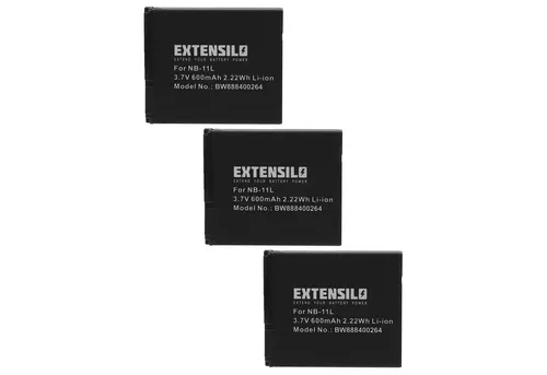 EXTENSILO 3x Akku kompatibel mit Canon IXUS 240 HS, 275 HS, 170, 265, 245 HS, 320 HS Kamera (600mAh, 3,7V, Li-Ion)