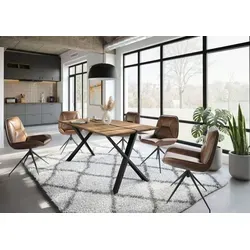Esstisch Mango 180x90x76 cm - Natur lackiert mit anthrazit matten X-Beinen - Eleganter Esstisch aus massivem Mangoholz mit einzigartiger Maserung und stabilen X-Beinen aus Metall. Ideal für stilvolle Esszimmergestaltung und gesellige Abende.