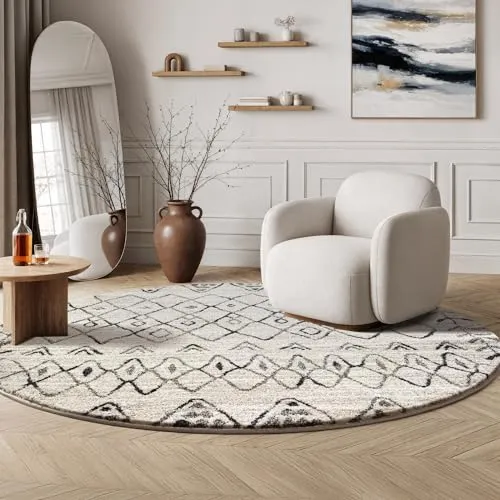 SANAT Boho Teppich – Moderner Teppich im Boho Stil, 150 cm Rund - Hochwertiger Kurzflor für ein angenehmes Laufgefühl und eine gemütliche Atmosphäre. Stilvolles Boho-Design, ideal für Wohnzimmer, Schlafzimmer und Flur. Schadstoffgeprüft nach OEKO-TEX Standard 100 – sicher für Kinder und Haustiere.