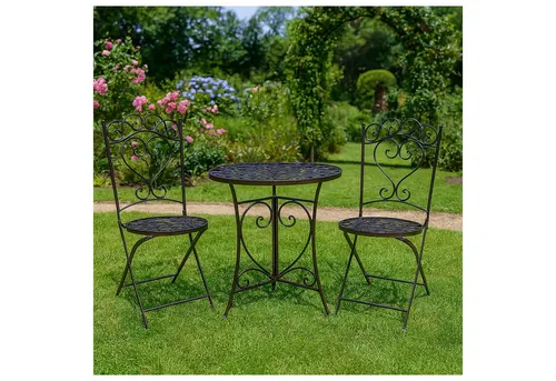 HTI-Living Garten-Essgruppe Romantische Vintage-Möbel - 3-teiliges Bistro-Set aus pulverbeschichtetem Metall mit nostalgischen Herz-Design, klappbaren Stühlen und ideal für Garten, Balkon oder Terrasse.