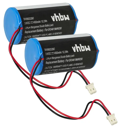 vhbw 2x Batterie kompatibel mit Visonic MC-S730, MC-S730AC, MC-S710, MC-S720 Alarmanlage, Alarmsystem (14500 mAh, 3,6 V, Li-SOCl2)
