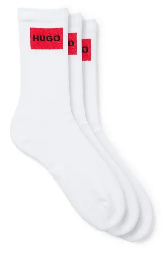HUGO Freizeitsocken 3P QS RIB LABEL - 3 Paar mit kontrastfarbenem HUGO Logo - Socken für Männer, elastische Passform aus Baumwollmischung, ideal für höchsten Tragekomfort und Pflegeleichtigkeit, perfekt zum Aufbewahren oder Verschenken.
