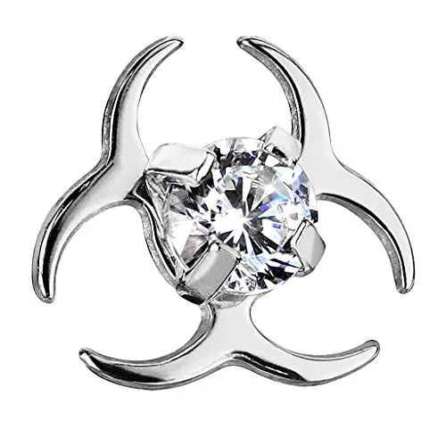 Piercingfaktor Aufsatz für Dermal Anchor Piercing Hautanker Implantat Skin Diver Strass Kristall Biohazard Symbol Silber
