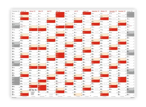 XL Wandkalender gerollt Wandplaner DIN A1 2027 rot2 große Tageskästchen