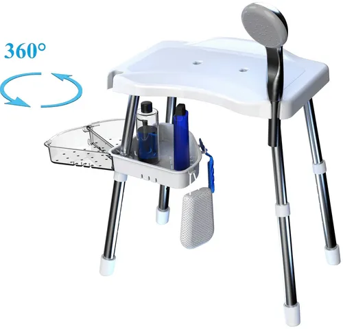 Bischof Dusch- und Badhocker "Tray Super", höhenverstellbar - Der höhenverstellbare Dusch- und Badehocker bietet durch seinen ergonomischen Sitz und die 360° schwenkbare Ablageschale optimalen Komfort. Ideal für den Einsatz in Dusche und Bad, sicher und stabil bis 150 kg.