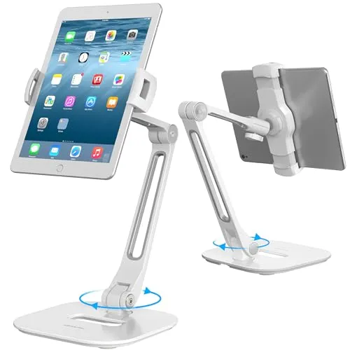 AboveTEK Long Arm Aluminium Tablet Ständer, Klapp iPad Ständer mit 360 ° Swivel Clamp Halterung, passt 4-11 "Display Tablet/Handys für Küchentisch Nachttisch Schreibtisch POS Kiosk Empfang