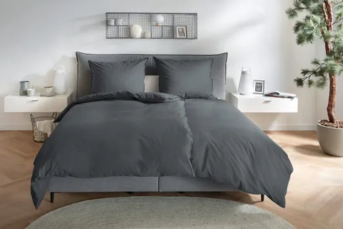 Hahn Baumwolle Stone Washed Bettwäsche 2 TLG. - Anthrazit, 155x220 cm - Bettwäsche-Set aus strapazierfähiger, pflegeleichter Baumwolle mit weichem Stone Washed Finish. Ideal für erholsamen Schlaf.