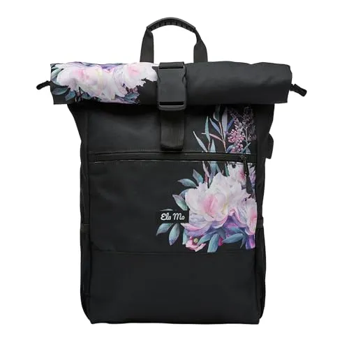 Ela Mo Rucksack Damen - Rolltop für Schule, Uni & Business - Praktischer Rolltop-Rucksack mit variablem Volumen (18-26L) und gepolstertem Laptopfach. Ideal für Schule, Reisen und Alltag. 100 Tage Zufriedenheitsgarantie!