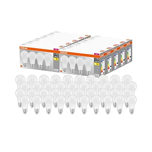 Osram LED-Leuchtmittel OSRAM LED CLASSIC A60 – 8W E27 Warmweiß, ersetzt 60W, 4 St. - Energieeffiziente OSRAM LED CLASSIC A60 Lampe (8 W, E27) für sofort warmweißes Licht. Ideal für eine gemütliche Atmosphäre. Lange Lebensdauer von bis zu 15.000 Stunden und hohe Energieeinsparungen. Einfacher Austausch für herkömmliche Glühbirnen.