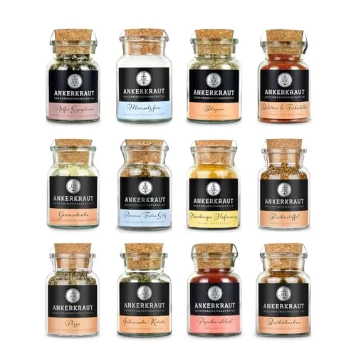 Ankerkraut "Jeder kann kochen" Gewürz-Set, 12er Set mit Klassikern - Entdecke die Vielfalt der Ankerkraut Gewürze in einem eleganten Korkenglas. Ideal zum Verfeinern von Bolognese, Frikadellen und mehr. Perfekt als Geschenk für jeden Anlass!