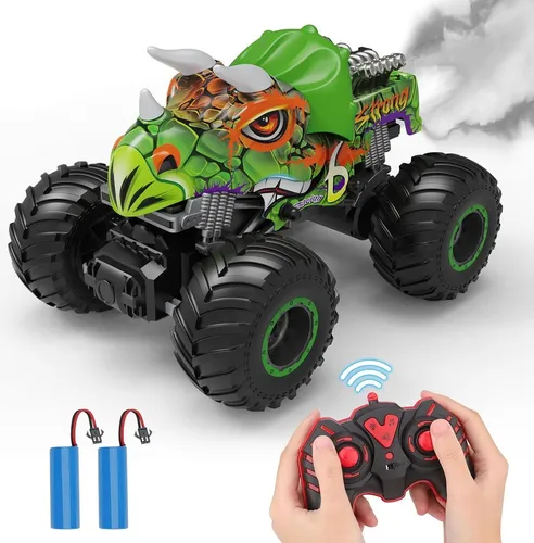 PREBOX Ferngesteuerter Monstertruck für Jungen 8-12 – Dino-Rennwagen für Abenteuer - Erleben Sie aufregende Offroad-Abenteuer mit diesem ferngesteuerten Monstertruck! Mit starken Reifen und 2 wiederaufladbaren Akkus für unendlichen Fahrspaß.