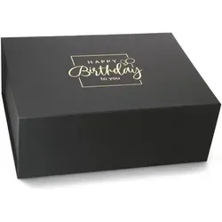 ideas in Boxes Geschenkbox Happy Birthday Geschenkkarton, Premium Magnetbox, Geschenkverpackung für Geburtstag mit Schriftzug schwarz 40 cm x 30 cm x 15 cm