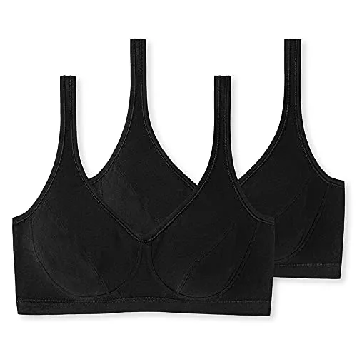 Schiesser Damen 2 Pack Mit Cups Bio Baumwolle - 95/5 Organic Bustier, Schwarz - Funktionsunterwäsche aus weicher Bio-Baumwolle, ideal für einen hohen Tragekomfort und eine perfekte Passform.