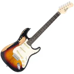 Rocktile Vinstage ST-BBSB E-Gitarre - Relic-Gitarre im Vintage-Look - Gitarren in Aged-Style mit Esche-Korpus, Ahorn-Hals und 3x Single Coil Pickups – für einen einzigartigen Klang und Spielgefühl. Jedes Instrument ein Unikat!