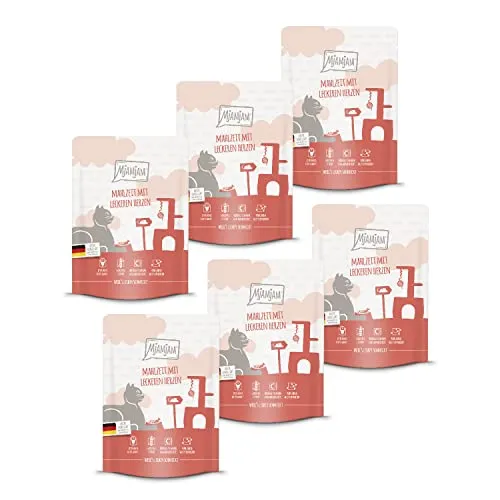 MjAMjAM - Premium Nassfutter für Katzen - Quetschie Mahlzeit mit leckeren Herzen, 6er Pack (6 x 300 g), getreidefrei mit extra viel Fleisch