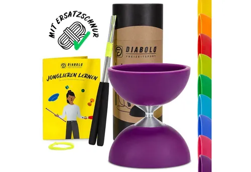 Diabolo Freizeitsport Spiel Set Basic (lila) - Spiele - Das perfekte Diabolo Einsteiger-Set für Kinder und Anfänger, inklusive Handstäbe, Ersatzschnur und Jonglier-Anleitung in einer umweltfreundlichen Geschenkbox!