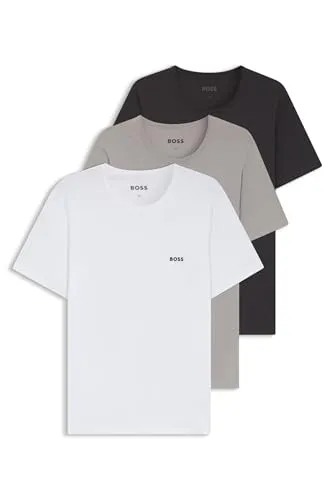 BOSS TShirtRN 3P Classic Herren T-Shirt - Herren-Shirts im 3er-Pack, bequem aus 100% Baumwolle, mit BOSS Stickerei für einen lässigen Look und hohen Tragekomfort.