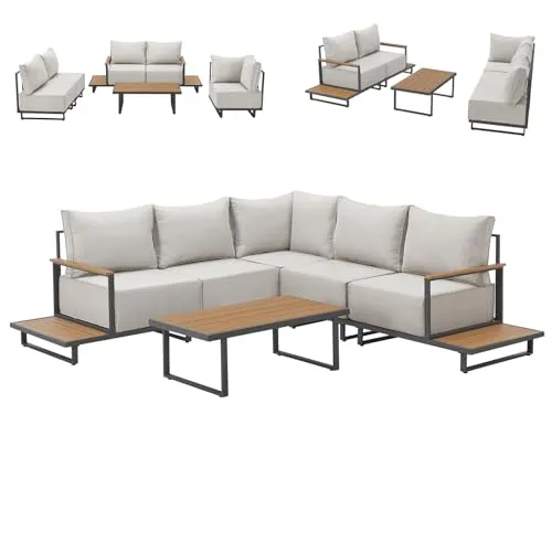 SVITA MALIBU Gartenlounge Set mit modularen Elementen - Modulares Lounge Set für den Garten, bestehend aus 6 Teilen. Komfortable Polster in Beige, ideal für entspannte Stunden im Freien. Mit Armlehnen und Rückenlehnen für zusätzlichen Komfort.