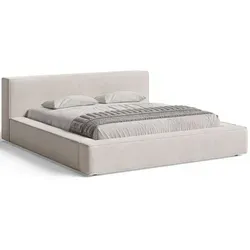 Graingold Polsterbett Mali, Beige, 180x200 cm, Modernes Schlafzimmermöbel - Das elegante Polsterbett Mali bietet Komfort und Stauraum mit breitem, weich gepolstertem Kopfteil. Ideal für minimalistische Schlafzimmer, wasserabweisend und pflegeleicht – perfekt für den täglichen Gebrauch.