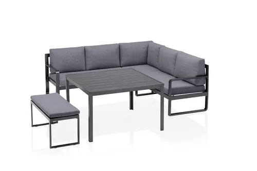 KETTLER Ocean Casual Dining Eckset – Moderne Garten Sitzlounge mit Liege-Option - Möbelsets – Pflegeleichtes Aluminium-Design mit bequemer Liegefunktion, ideal für entspanntes Essen und Sonnenbaden im Garten.