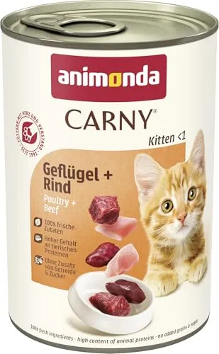 animonda Carny Katzen Nassfutter Kitten Geflügel + Rind (12 x 400g) - Getreidefreies Nassfutter für Kätzchen bis 1 Jahr, mit frischen Zutaten und ohne Zucker, ideal für eine gesunde Ernährung in der Wachstumsphase.