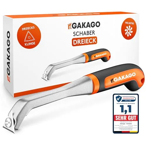 Gakago Kraft-Schaber - Ergonomischer Universalschaber mit langlebiger Wolframcarbid-Dreiecksklinge - Schaber für Holz, Metall, Beton oder Stein - Die 25mm Dreiecksklinge ermöglicht präzises Arbeiten in engen Bereichen und entfernt mühelos Farbe, Lack und Rost. Leicht und handlich für ermüdungsfreies Arbeiten!