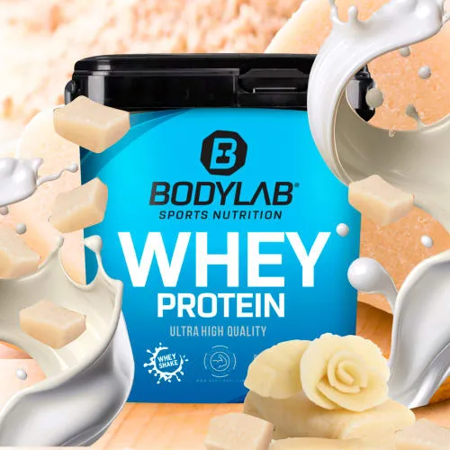 Bodylab24 Whey Protein Pulver, Marzipan, 1kg - Molkenproteine mit bis zu 80% Eiweiß, ideal für Muskelaufbau und Fitness. Perfekte Löslichkeit in Milch und Wasser, ohne Aspartam, unterstützt deine Proteinsynthese nach dem Training.