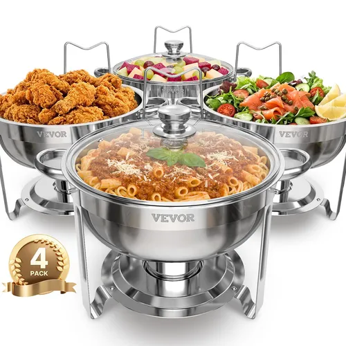 VEVOR Chafing Dish Set 4 Stück 4,7L Edelstahl mit Glasdeckel - Sonstige Gastronomieartikel - Hochwertiger Speisenwärmer aus Edelstahl, ideal zum Warmhalten von Speisen. Mit 4,7L Fassungsvermögen und Sichtglasdeckel für optimale Präsentation.