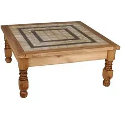 MiaMöbel Couchtisch Mexico 70x70 cm - Massivholz im Landhausstil - Quadratischer Couchtisch aus massivem Pinienholz mit echtem Marmor-Mosaik, handgefertigt und ideal für ein rustikales Wohnambiente.