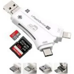 CoreParts Memory Card Reader - Lightning/USB 2.0/USB-C/micro USB - Vielseitiger Kartenleser für SD und microSD, kompatibel mit Lightning, USB 2.0, USB-C und micro USB – ideal für schnelle Datenübertragungen.