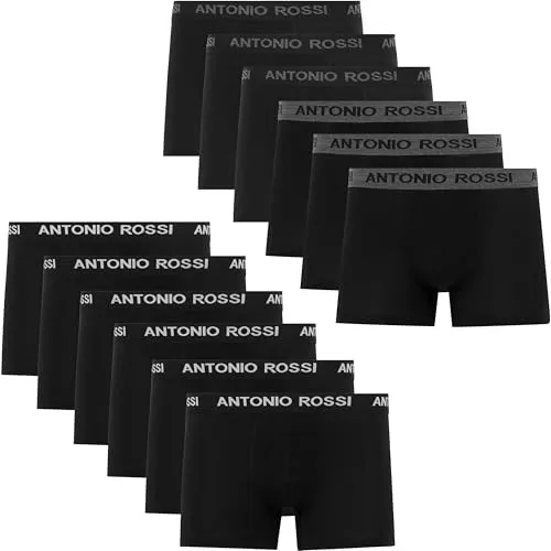 ANTONIO ROSSI Herren Boxer Hipster 12er-Pack Schwarz M EU - Bequeme Unterwäsche für den ganzen Tag: Hergestellt aus weicher Baumwolle mit elastischem Bund für optimalen Sitz und Bewegungsfreiheit. Atmungsaktiv und feuchtigkeitsableitend für ein frisches Tragegefühl.
