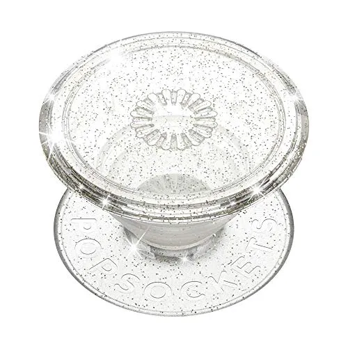 PopSockets: PopGrip - Expanding Stand and Grip with a Swappable Top for Smartphones and Tablets - Clear Glitter Silver