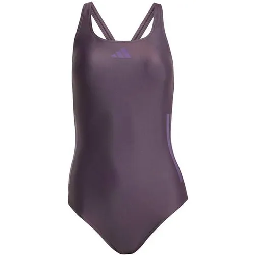 Adidas Damen 3 Stripes C-Back Badeanzug, Aurora Black/Aurora Plum, Größe 40 - Stylischer, eng anliegender Badeanzug aus recyceltem Material mit hohem Beinausschnitt – ideal für den Pool oder Strand.