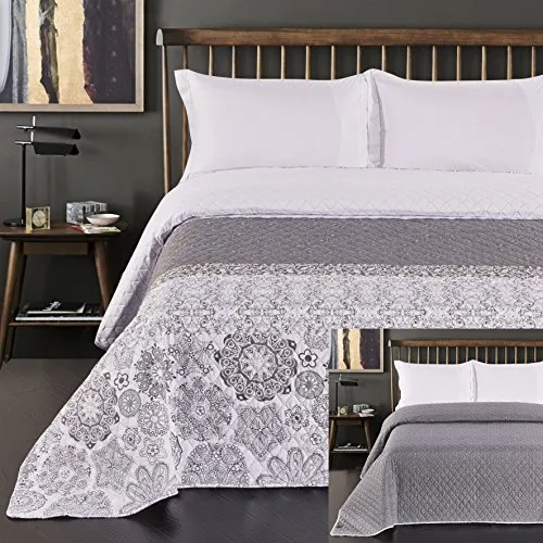 DecoKing 77214 Tagesdecke 240 x 260 cm - Bettdecken - Zweiseitiger Bettüberwurf in elegantem Stahl- und Silberton, pflegeleicht und ideal für einen stilvollen Schlafzimmer-Look.