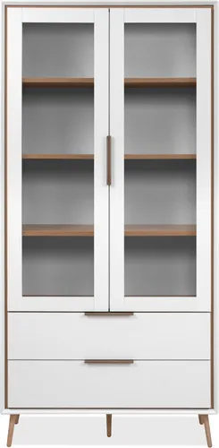 ARONA Hohes Sideboard mit Glastüren und Schubladen - Eleganter Buffetschrank mit 2 Glastüren und 2 Schubladen. Bietet viel Stauraum mit 6 Einlegeböden. Hochwertige Verarbeitung und modernes Design, ideal für Ihr Wohn- oder Esszimmer.