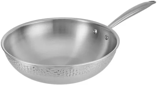 RESTO Wok 28 cm - Edelstahl Bratpfanne mit dreilagiger Basis - Pfanne für alle Herdarten, inklusive Induktion. Mit TRI-PLY Technologie für 25% Energieeinsparung und einer kratzfesten, reaktionsfreien Oberfläche.