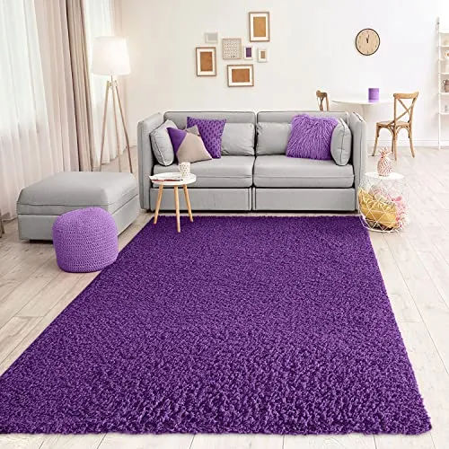 VIMODA Prime Shaggy Teppich Lila 70x250 cm - Moderne Hochflor Teppiche für Wohnzimmer, Schlafzimmer und Kinderzimmer, flauschig und pflegeleicht mit wasserabweisendem Material.
