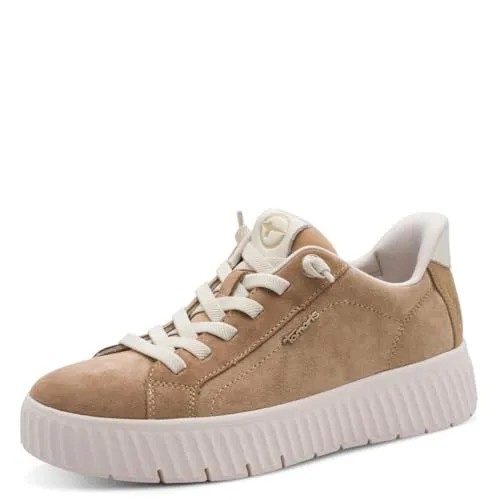Tamaris Comfort Damen Sneaker Low 8-83720-45 Camel Suede - Praktische Step-In-Schaftfunktion für einfachen Einstieg. Herausnehmbares Fußbett für individuellen Komfort. Modernes Design, vielseitig kombinierbar – ideal für Alltag und Freizeit.