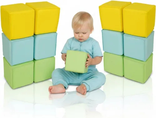 alldoro 12 weiche Softbausteine aus Schaumstoff - Matratzenauflagen - 12 abwaschbare Softbausteine aus Schaumstoff für Babys und Kinder, ideal für sicheres Spielen und kreative Bauprojekte.