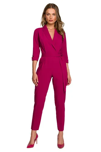 Stylove Jumpsuit in Pink für Damen, Größe L - Damen Overall in Rosa - schmaler Schnitt, V-Ausschnitt und abnehmbarer Gürtel für einen stylishen Look. Perfekt für jeden Anlass!