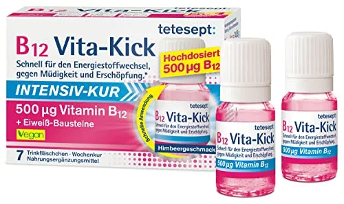Tetesept B12 Vita-Kick Intensiv-Kur 500?g - Arzneimittel zur Unterstützung des Immunsystems und zur Verringerung von Müdigkeit. Hochdosiertes Vitamin B12 für schnelle Nährstoffaufnahme.
