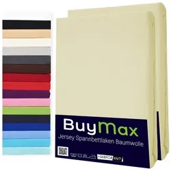 Buymax Spannbettlaken 2-er Set, Jersey 100% Baumwolle, Beige 140x200 cm - Praktisches 2-er Set Spannbettlaken aus 100% Baumwolle mit rundum Gummizug. Pflegeleicht und atmungsaktiv, ideal für verschiedene Matratzenhöhen bis 25 cm. Perfekt für einen modernen Schlafstil.