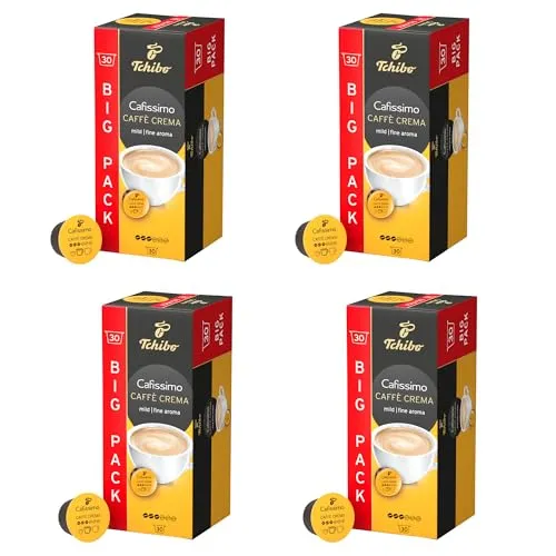Tchibo Cafissimo Vorratsbox Caffè Crema mild Kaffeekapseln, 120 Stück - Kaffee, mild mit sanftem Aroma – 120 aroma- und luftdichtversiegelte Kapseln aus 100% nachhaltigem Anbau, recyclebar und perfekt für Kaffeeliebhaber.