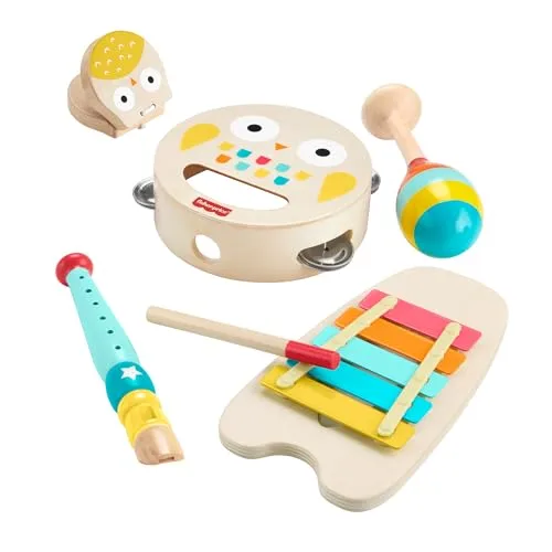 Fisher-Price Musik-Geschenkset für Kleinkinder - Schlagzeug & Schlagwerk, nachhaltige Holzspielzeuge für kreative Musikalität und spielerische Entwicklung von Kleinkindern ab 2 Jahren.