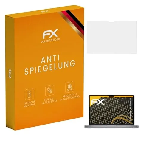 atFoliX Panzerfolie kompatibel mit Apple MacBook Pro 2021 14 inch Schutzfolie, entspiegelnde und stoßdämpfende FX Folie (2X)