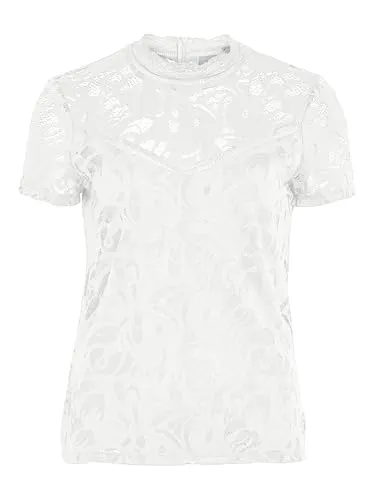 VILA CLOTHES Damen VISTASIA S/S LACE TOP - NOOS Top - Tanktops & Träger-Tops für Damen, elegantes Spitzen-T-Shirt mit romantischem Stehkragen, ideal für Alltag und besondere Anlässe.