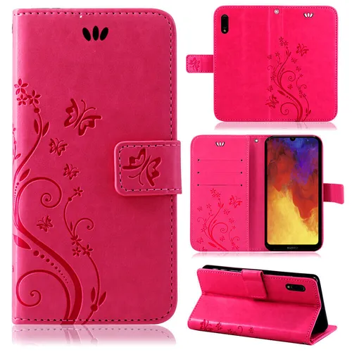 Huawei Y6 2019 Handy Tasche Handyhülle Wallet Schutz Hülle Blumen Cover Etui Neu
