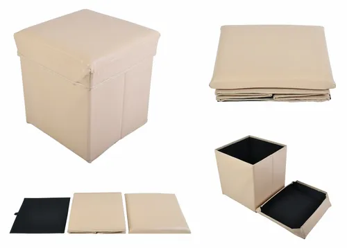 Faltbarer Sitzwürfel Aufbewahrungsbox Sitzhocker Sitzbank Truhe Fußbank beige