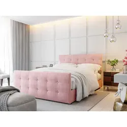 Boxspringbett Cleo Elegance 140x200 cm - Rosa mit Bettkästen und Topper - Das stilvolle Boxspringbett Cleo Elegance bietet nicht nur zwei praktische Bettkästen, sondern auch modernen Komfort mit einem eleganten Design. Ideal für Schlafzimmer und Hotels.